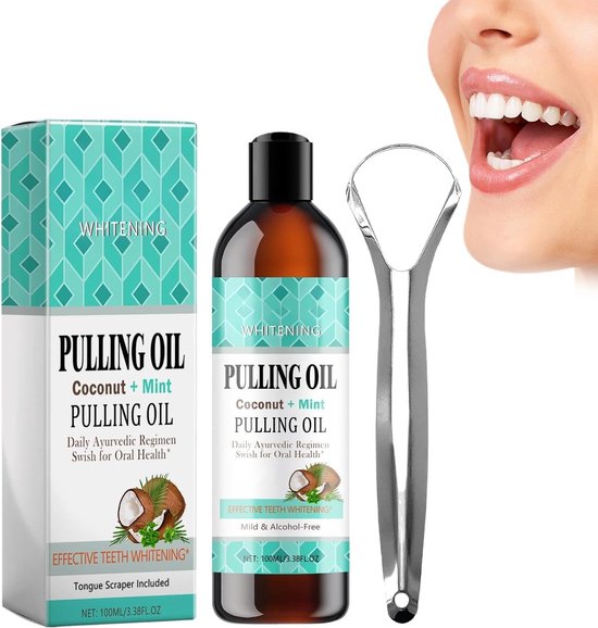 100 ml mondspoeling met kokosolie voor frisse adem, gezonder tandvlees en optimale tandverzorging, inclusief tongschraper