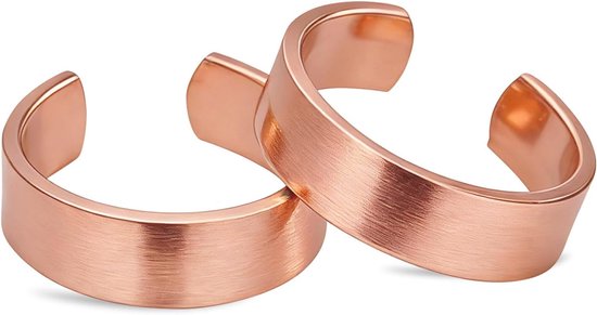 100% puur koperen ring van puur koper voor dames en heren, 2 stuks (koperen ringen), massief ruw koper, ongecoat, handgemaakt, verstelbaar open design