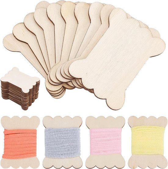 100 stks Houtfloss Klossen Borduurgaren Organizer Borduurzijde Klossen Houten Spoelen Houtdraad Kaarten voor Kruissteek Craft Naaien Winding Supplies 5,3 x 4,1 cm