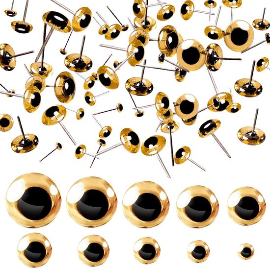 100 stuks 3 mm tot 12 mm bruin dierenpoppenogen van pluche glas kristal rond met stalen pin voor poppenspel, doe-het-zelf, handwerk, sieraden