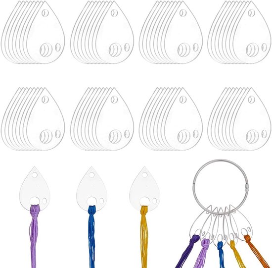 100 stuks doorzichtige acryl klossen met 2 stuks scharnierende ring druppelvormige acryl klossen kruissteek loopvlak spoel naaigaren wikkeldraad spoel organisatoren voor naaien opslag