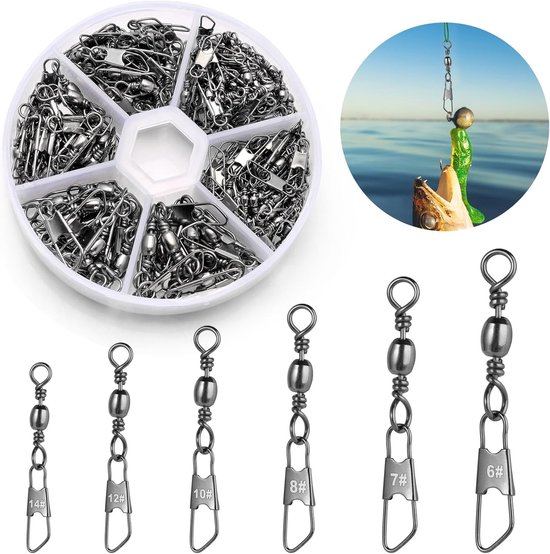 100 stuks metalen visswivels en clips in diverse maten 6# 7# 8# 10# 12# 14# voor optimale visresultaten