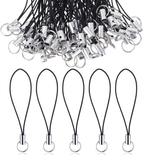 100 Stuks Mobiele Telefoon Pendant Lussen, Eenvoudige Telefoonkettingen met Karabijnhaak, Splitring en Lanyard Strap voor DIY Projecten van Merkloos