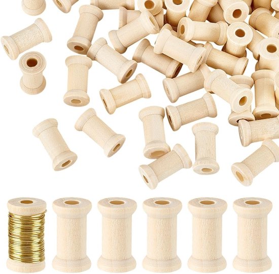 100 stuks natuurlijke houten spoelen, onbewerkte lege garenspullen voor ambachten, naaien en weven van textielgaren van Merkloos