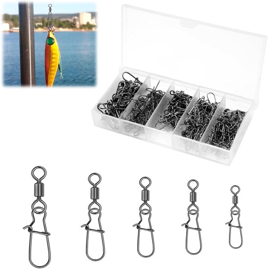 100 Stuks Rvs Visrol met Karabijnhaak voor Vissen, Ideaal voor Forelvissen en Hengelsportaccessoires, Verkrijgbaar in 5 Maten (4# 6# 8# 10# 12#)