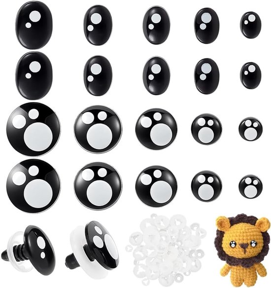 100 Stuks Veiligheidsogen voor Haken in 2 Stijlen, 7-18 mm Plastic Ronde Ogen voor Amigurumi en DIY Ambachten