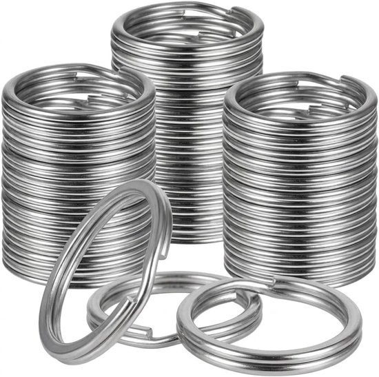 100 stuks vernikkelde sleutelringen 25 mm voor doe-het-zelf knutselen, robuuste splitringen voor autosleutels en huissleutels, zilveren metalen ringen voor organisatie en creatief gebruik