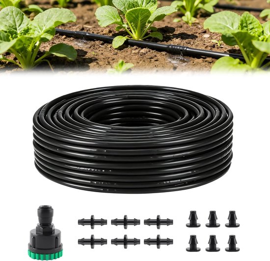100 voet (ca. 30,5 m) druppelslang-set (6,35 mm), Kalolary druppelslanghaspel met 15,24 cm afstand, tuinslang