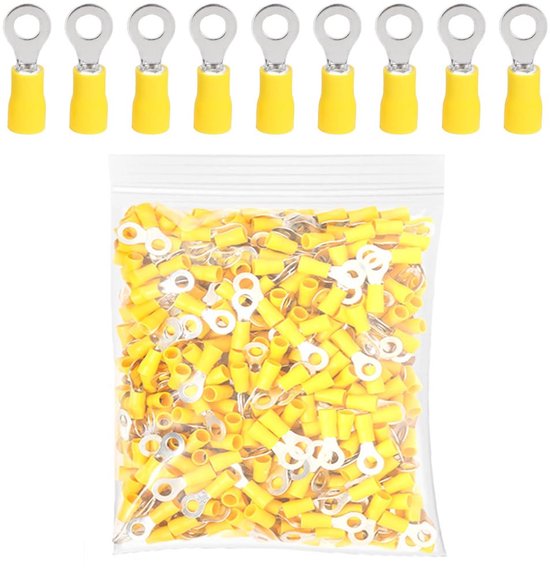 100Pcs M5 Ring Lugs - Copper Cable Connectors - 5.3mm Hole - Insulated Electrical Terminal - 10-12AWG Wire Compression Connectors van Merkloos