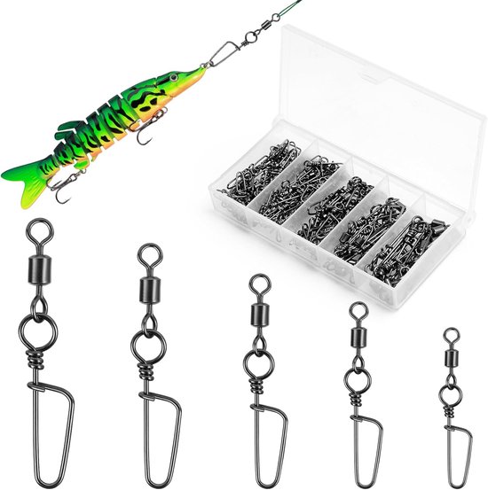 100pcs Snap Fish Swivel met Coastlock Snap - RVS Corrosiebestendig - Vissen Accessoires Set 5 Maten 2# 4# 6# 8# 10# Kogellager Vis Swivel voor Zoet en Zout Water van POPSTAR