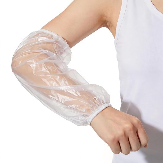 100x Wegwerpbare armbeschermers, waterdichte LDPE armovertrekken voor mannen en vrouwen, plastic armwarmers voor huishoudelijk gebruik, industrie, handel en hotels (Wit)