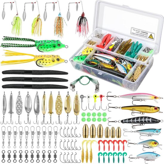 102-piece Lure Set with Stickbait, Wobbler, Worms, Jig Hooks, Frogs, Flashing Lights and Accessories van Merkloos
