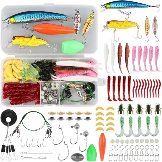 105-delige Vis- en Hengelaccessoire Set: Kunstaas, Jigs, Spinners en Rubberen Vissen voor Forel, Snoek en Baars van Merkloos