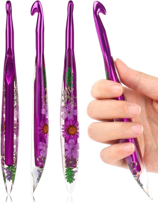 10mm Haaknaald met Sprankelend Bloemenpatroon, Ergonomische Haken voor Artritis, Metaal en Tapered Haaknaalden voor Handgemaakt Breiwerk en Creatieve Projecten