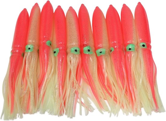 10pcs Squid Lures, Squid Skirt Fishing Lures, 30cm Silicone Lifelike Squid Swimbait, Soft Plastic Bass Fishing Lures, Luminous Squid Skirt Fishing Bait with Hook(Pink)
