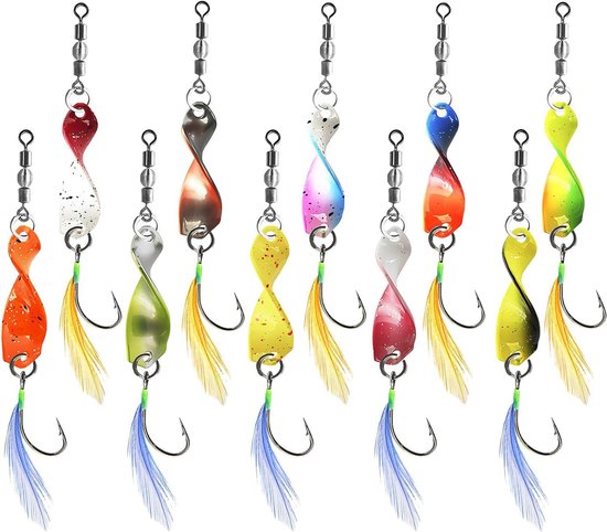 10pcs Trout Spoon Set, Trout Bait, Spinner Fishing Rod Set with Rolling Swivels, Trout Bait with Feather Sequins Metal Fishing Accessories for Trout Perch, Pike