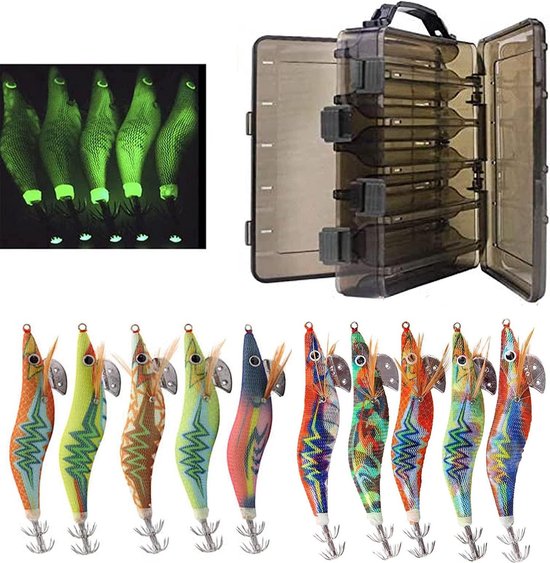 10pcs/box Luminous Bait Wooden Hooks Shrimp Hooks 12g/15g with Double Layer Box - 3.0# 10 Pieces van Merkloos