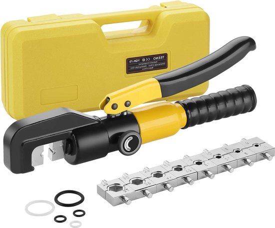 10Ton Hydraulic Crimping Tool - 9 Sets Crimping Molds - 4-70mm² Crimping Pliers - Copper Aluminum Cable Lugs van Merkloos