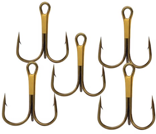 10x Dreg Maat 8 - Bronskleurig - Sterke Treble Hooks - Kunstaas Onderdelen - Voor Roofvis / Snoek - Dreggen Vissen van Merkloos