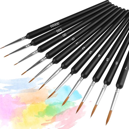 11 Stuks Detailkwastenset voor Acrylverf, Aquarel, Olieverf, Miniaturen | Premium Schilderkwasten Fijne Punt, Kleine Detailkwast, Miniatuur Kunstenaarskwast voor Modelbouw, Schilderen op Nummer