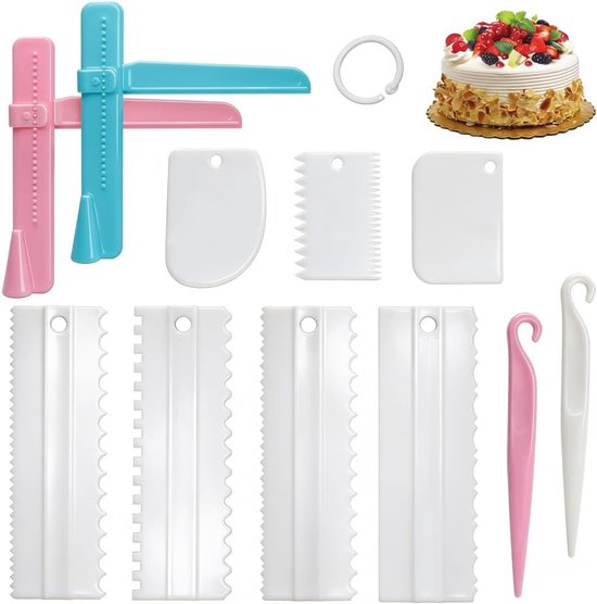 11 stuks kunststof taartschrapers, instelbare botercrème, spatel, taartspatel, set gebruikt voor slagroomtaart, randdecoratie, tatataccessoires