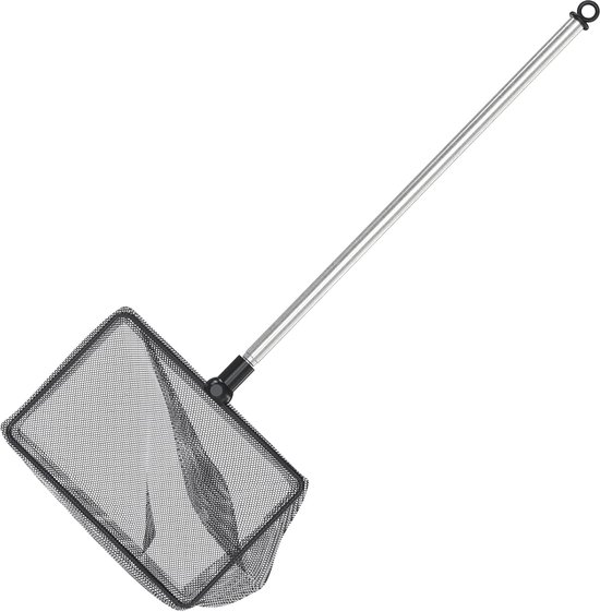 11,5 cm aquarium visschepnet met telescopische roestvrijstalen handgreep, groot vierkant schepnet met zacht fijnmazig reinigingsnet voor aquaria, kleine koivijvers en zwembaden