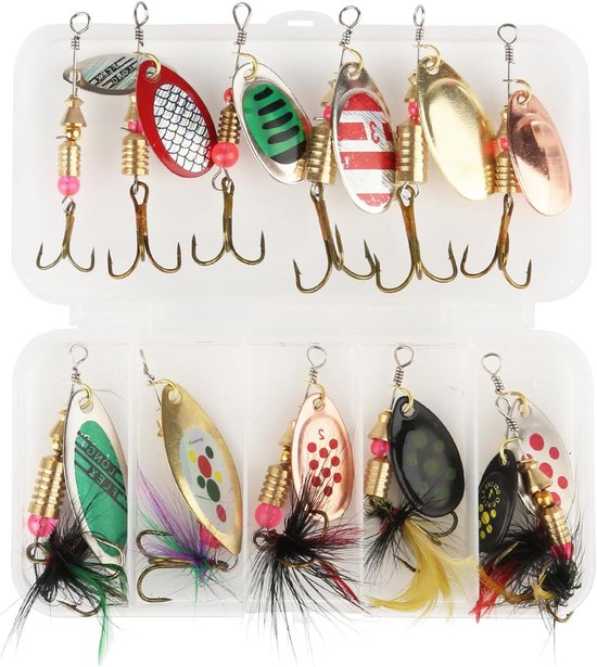 12-delige Blinkers Set voor Vissen, Multicolore Spinner en Lepel Aas met Opbergdoos voor Forel, Snoek en Baars
