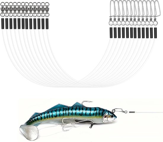 12-delige fluorocarbon vislijn set met swivels, snaps en crimps voor zoet en zout water vissen van Merkloos