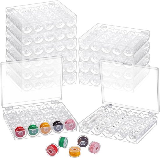 12-delige Opbergdoos voor Spoelen met 25 Slots en 300 Lege Plastic Spoelen voor Borduur- en Naaiaccessoires
