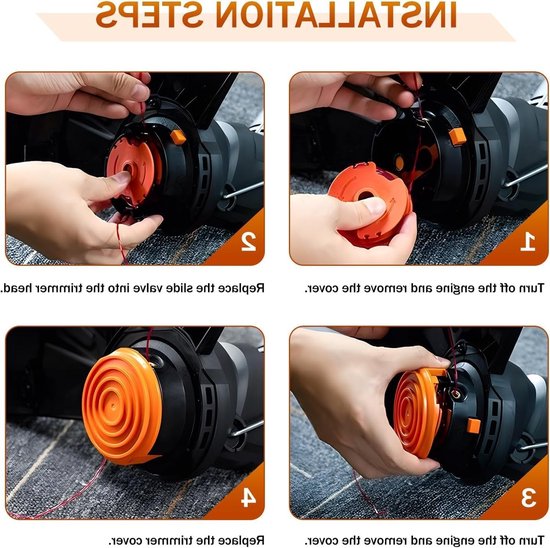 12-delige set vervangende grastrimmerspoel voor 20V grastrimmers, Ø 1,65 mm, 3 m lengte, inclusief 10 grastrimmerdraden en 2 dopdeksels voor efficiënt grasmaaien en tuinonderhoud