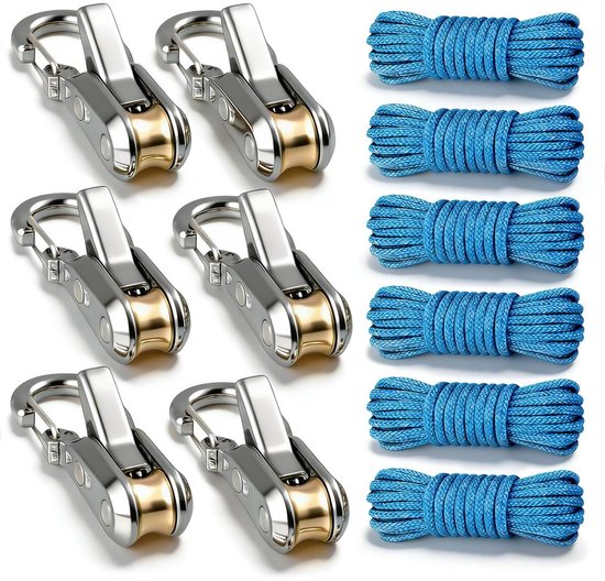 12-delige touwspanner met rollers - Touwratel - Robuuste paracord-spanner - 115 lbs - Ratel - Verstelbare ratel - Knooploos touwbevestigingsgereedschap - touw met roller spanner - gemakkelijk en stevig bundelen - voor tent, zeil en buitenuitrusting