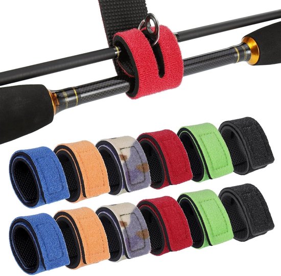 12-delige Verstelbare Vissersbanden, Sterke Klittenband Straps voor Hengelbevestiging, Herbruikbare Organisatiebanden voor Visspullen en Kabelbeheer (75cm)