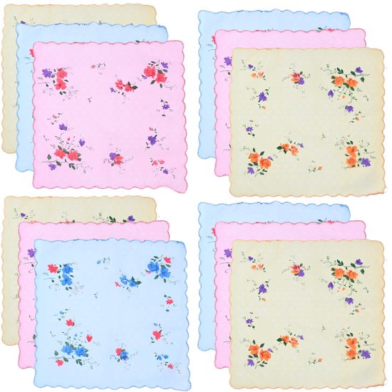 12 katoenen zakdoekjes voor dames, met een vintage bloemenpatroon, perfect voor bruiloften, feestjes en dagelijks gebruik