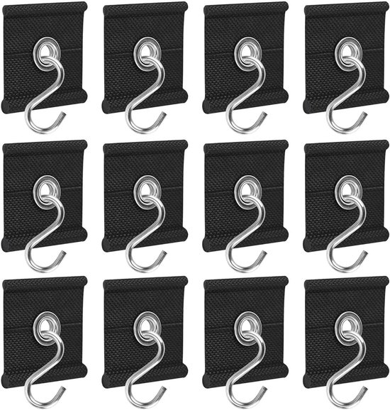 12 Pack Piping Eyelet S-Hooks - RV Shelter Hooks - Awning Hooks voor 5/6mm, 7/8mm Piping Rails - Caravan en Camping Canopy Piping Hooks (Black)