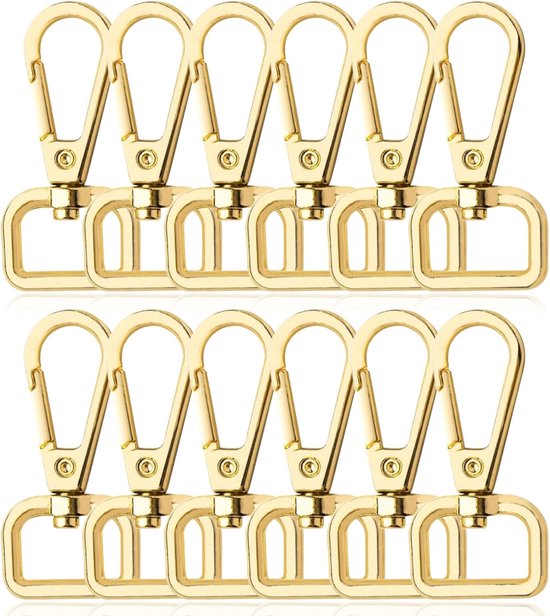 12 Pcs Gouden Sleutelhangers - D-Ringen - Swivel Lobster Hooks - Swivel Alloy Carabiner voor het Maken van Handgemaakte Tassen - Rugzakken - Creatieve Knutselprojecten van Naler