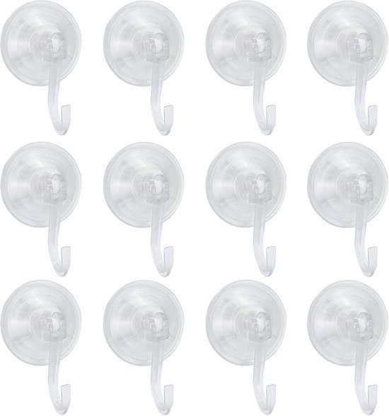 12 Pcs Suction Cup Hooks, 4.5cm Transparent Waterproof Suction Cup Hooks, Round Suction Cup Hooks Without Drilling - ShopVlot