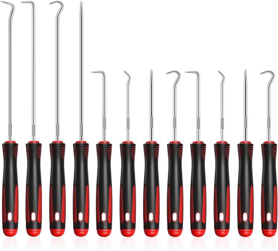 12 Pieces Pick and Hook Set, Chrome Vanadium Steel, Hook Tool Universal Red Shaft Seal Ring Tool Mini Hook Set for Oil - ShopVlot