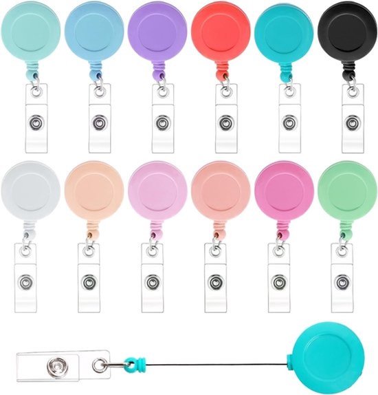 12 Stuks 12 Kleuren 24 Inch Uittrekbare Badge Reel Houder - 360° Roterende Krokodillenclip