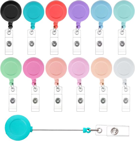 12 Stuks 12 Kleuren 24 Inch Uittrekbare Badge Reel met 360° Draaibare Klem - Assortiment voor Verpleegkundigen, Studenten en Docenten