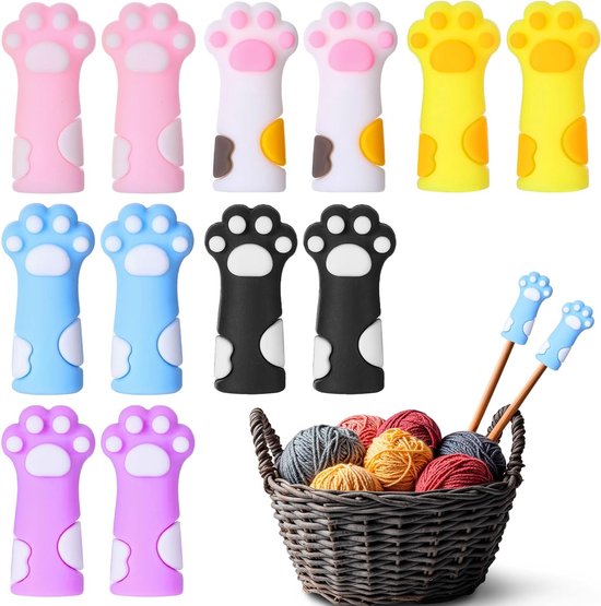 12 Stuks Breiaccessoires, Siliconen Stopper in Kattenpoot Vorm voor Breinaalden, Haaknaalden en DIY Projecten, Ideaal voor Puntbescherming en Creatief Breien van Merkloos