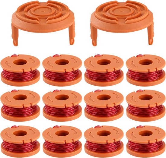 12 stuks grastrimmerspoel, grastrimmer draad, voor alle Worx-trimmers en 2 stuks trimmerspoelafdekking, Worx grastrimmer draad model WA0010, duurzame vervangende spoel