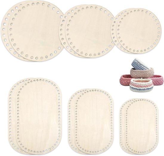 12 Stuks Houten Mandbodems voor Haken, DIY Haakmanden, Gehaakte Zakbodems, Weefbenodigdheden en Kunsthandwerk (Ovaal/Rond)