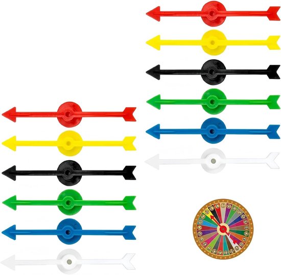 12 Stuks Pijlen, 10 cm Plastic Pijlen voor Bordspellen, Spinner Set voor Educatieve Spellen, Regenboog Spinner, Geluksrad in 6 Kleuren, Ideaal voor Feestjes en Activiteiten