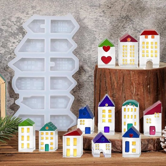 12 Stuks Siliconen Gietvormen voor Mini Huizen - Mal voor Gips, Kaarsen en Handgemaakte Projecten