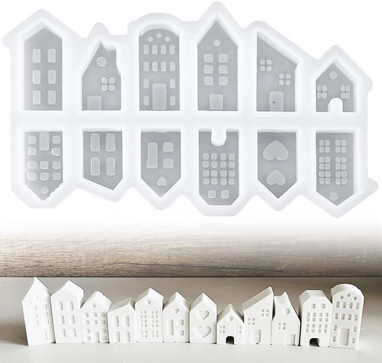 12 STUKS Siliconen Kaarsvormen voor het Maken, Huizen Vormen voor Gieten, Mini Siliconen Huis Gips Vorm, Kerstmis Gietvormen