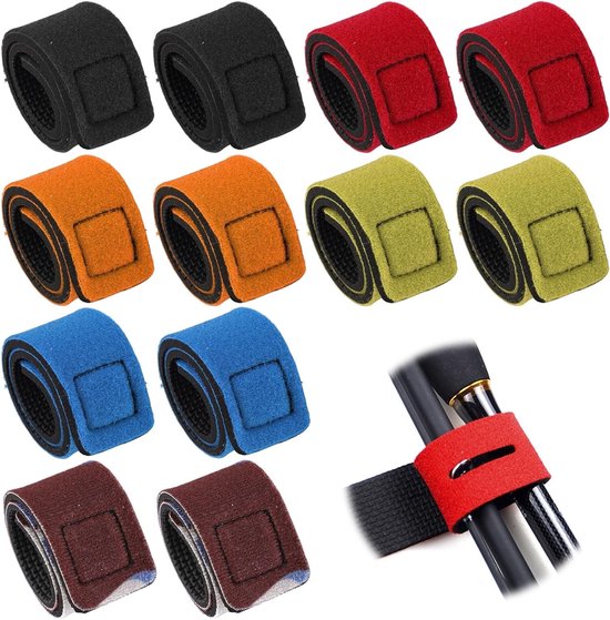 12 Stuks Verstelbare Elastische Hengelbanden, 24.5×3cm, Herbruikbare Bevestigingsriemen voor Hengels, Ideaal voor Vissen en Sportuitrusting