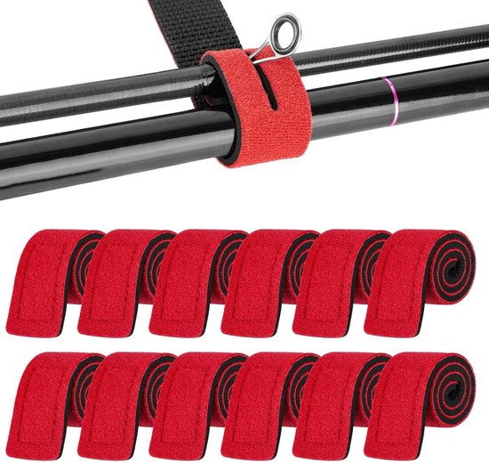 12 Stuks Verstelbare Vissershengelriemen - Herbruikbare Neopreen Touwen voor Bevestigen van Hengels, Geschikt voor Spinning, Zee- en Voederhengels, Bescherming van Karperhengels