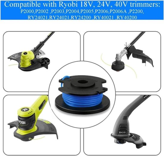 12 Stuks Vervangende Spoel Draad voor Draadmaaiers, 0.07 Inch, Geschikt voor Ryobi One+ 18V, 24V en 40V, Auto Feed, Tuingereedschap, Grasmaaier Accessoires