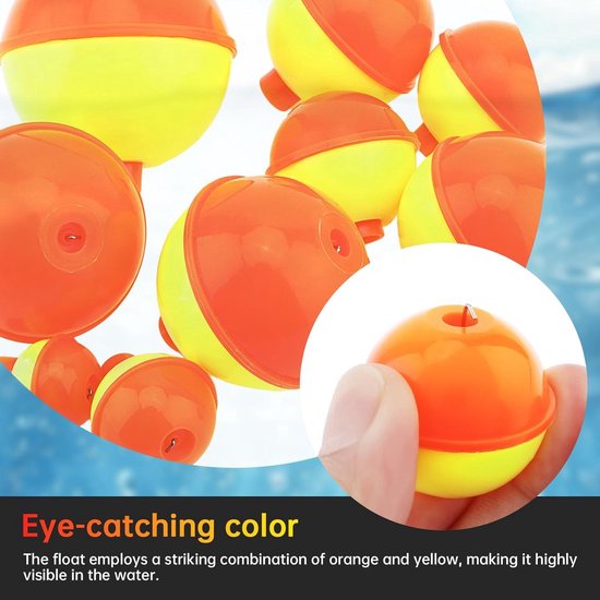 12 stuks vissen dobbers drijvers - drukknop ronde boei - klikbare ronde drijvers - oranje/geel verschillende maten - visgerei accessoires - vissen - dobbers van Merkloos