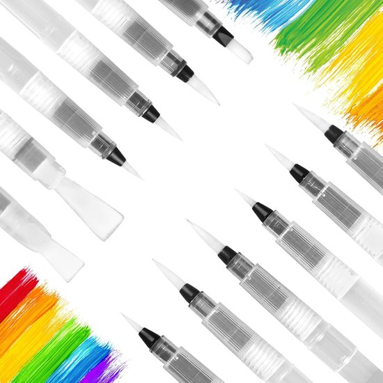 12 Stuks Water Color Brush Pen Set, Waterpenselen met Vulbare Watertank | Penseel met Waterreservoir, Waterborstel Pen, Navulbare Aquarel Aqua-Verfborstels, voor Aquarelschilderen, Kalligrafie
